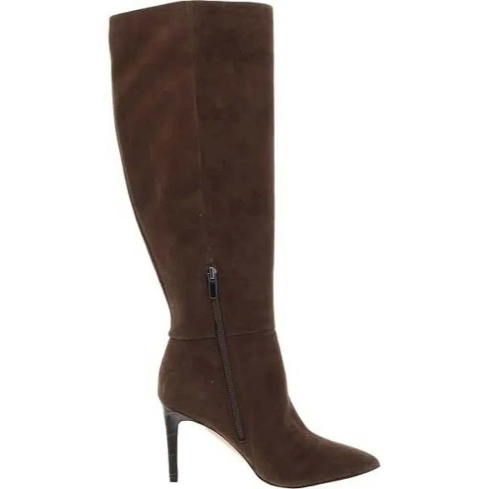 Nine West Richy Women's Knee High Boots Size 7 Dark Brown Suede Stiletto Heel